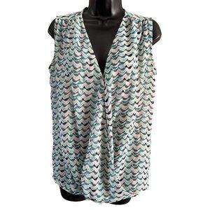 Cabi Womens Blouse S Sleeveless Wrap Draped Bird Print Lightweight